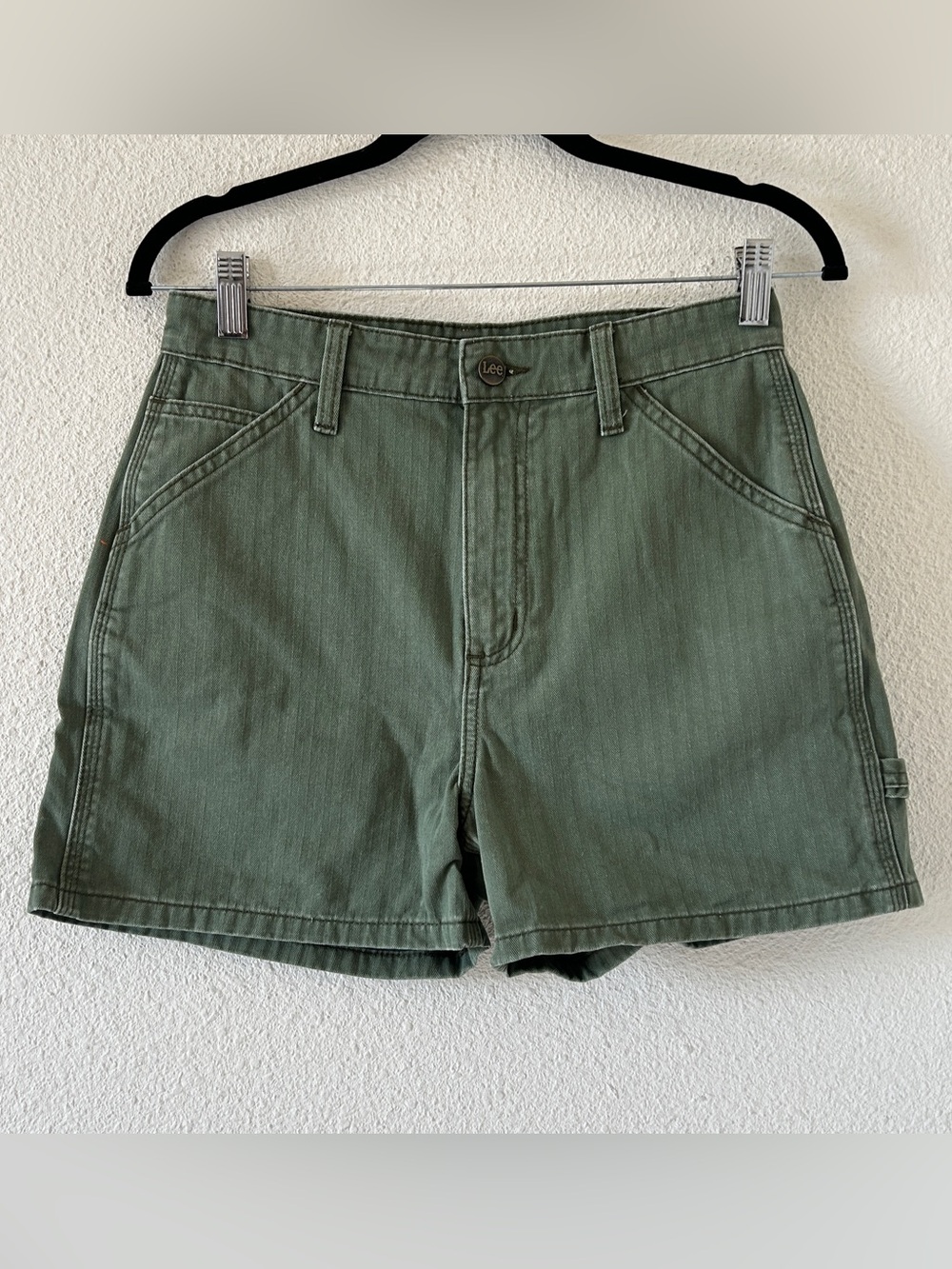 LEE Vintage Modern High Rise Dungaree Shorts Womens 27 Olive